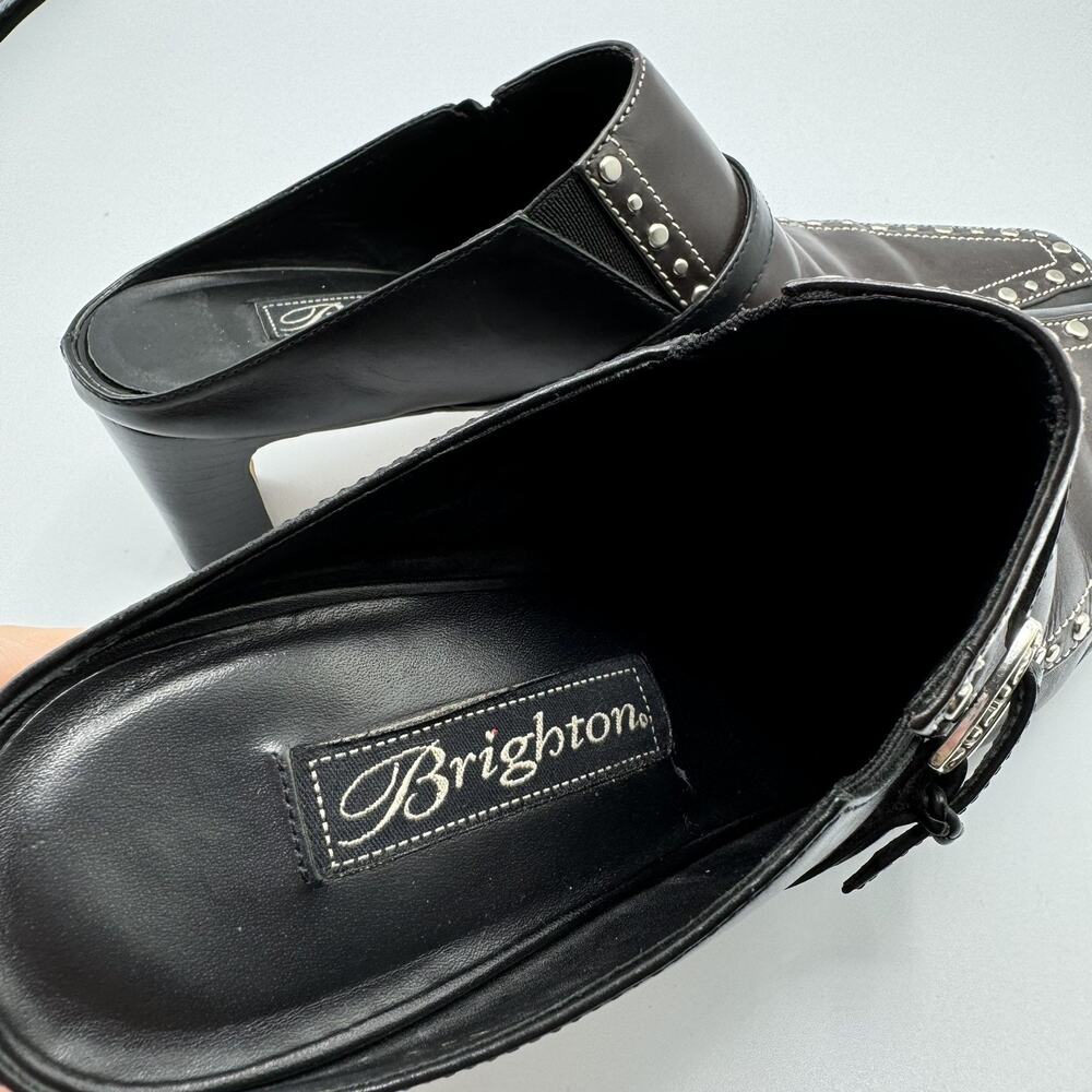 Brighton Tempe Heeled Mules Black Brown Leather Studded Western Size 7 - Picture 8 of 9